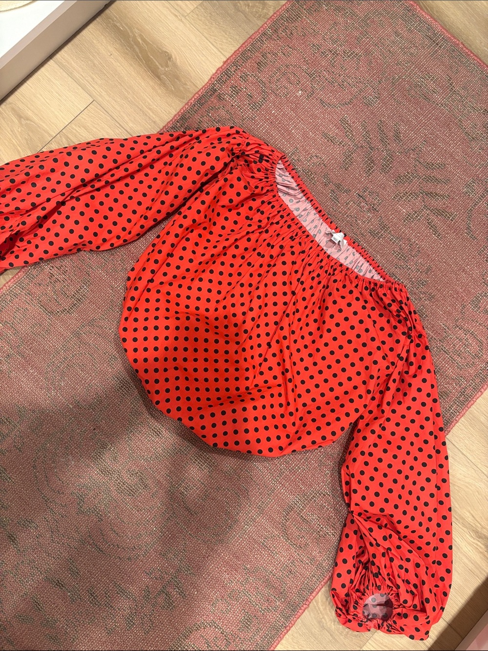 Caroline Constas Red Polka Dot Off-Shoulder Top